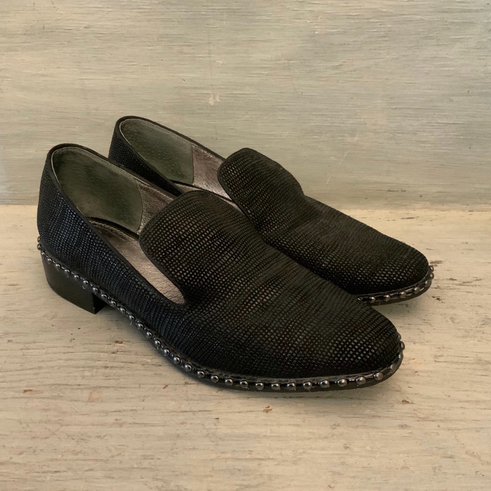 Adrianna Papell‎ Prince Black Full Leather Studded Slipper Loafers Size 8.5 GC